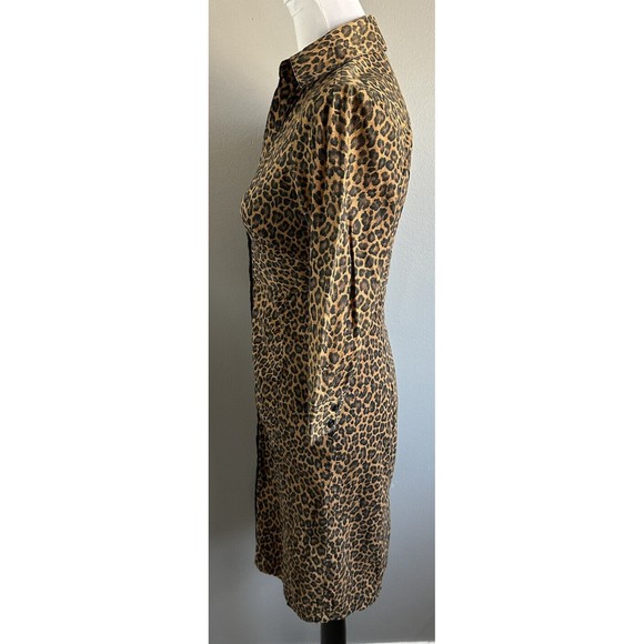 Express Design Studio Animal Print Dress 2 Button Down Shirt 3/4 Sleeve Pencil - Picture 3 of 8